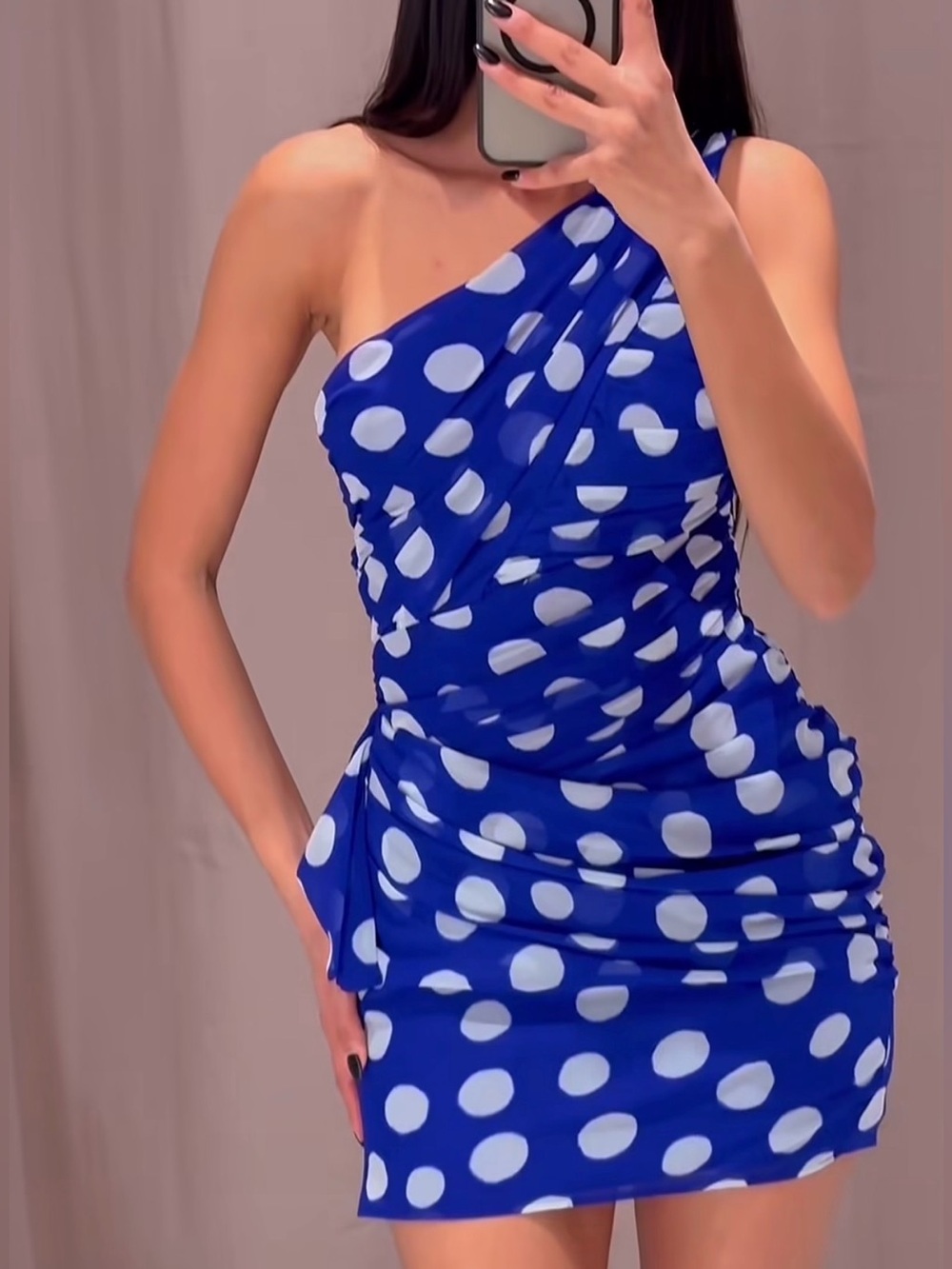NWT ZARA DRAPED POLKA DOT MINI DRESS SIZE XS